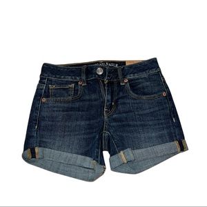American Eagle Midi Dark Wash Jean Shorts